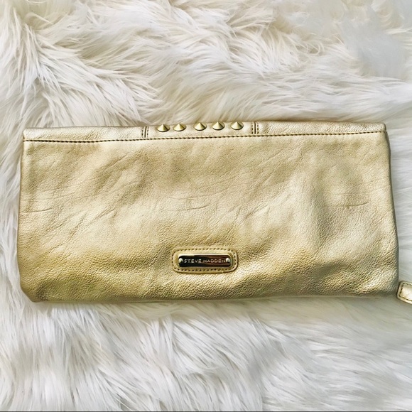 Steve Madden Metallic Gold Studded Envelope Clutch - Picture 2 of 6